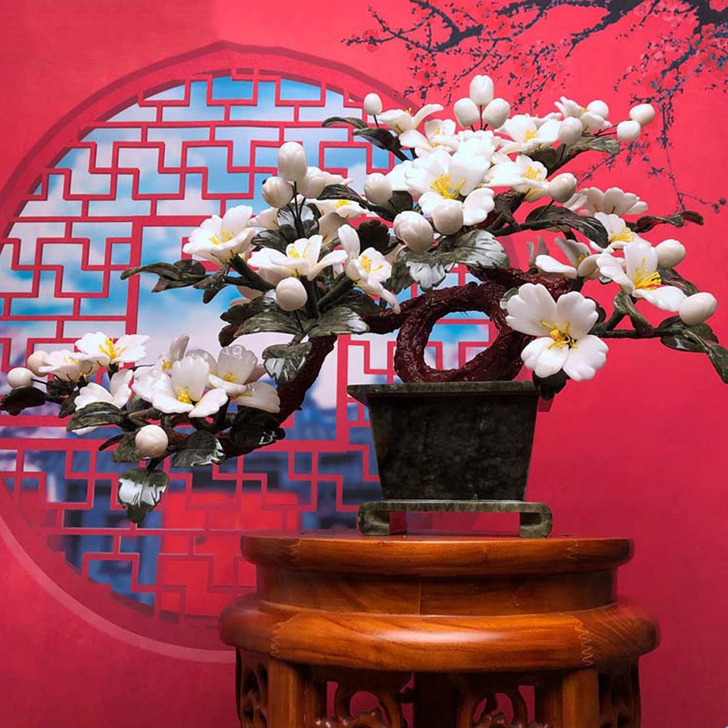 CVGfko Artificial Bonsai Artificial Bonsai Living Room Jade Peony Ornaments Fortune Tree Feng Shui Ornaments for Home Office Porch Lucky for Home Office.