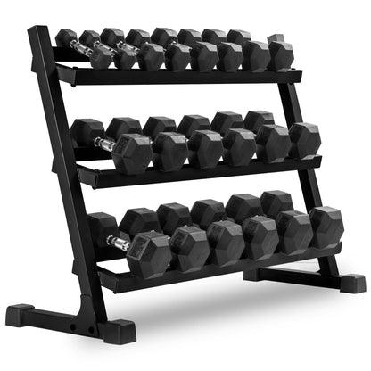 XMARK Dumbbell Set with Rack, Weights Dumbbells, Multiple Free Weights and Horizontal Storage for Home Gym Strength Training, Storage Rack (Black)