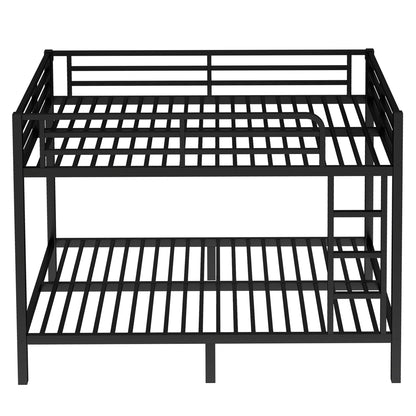 KEIKI Full XL Over Full XL Bunk Bed Metal Frame for Teens & Adults, Heavy Duty Space Saving Bunk Bed Frame with Safety Guardrails & Ladder, Noise Free, No Box Spring Needed, Easy Assembly, Black