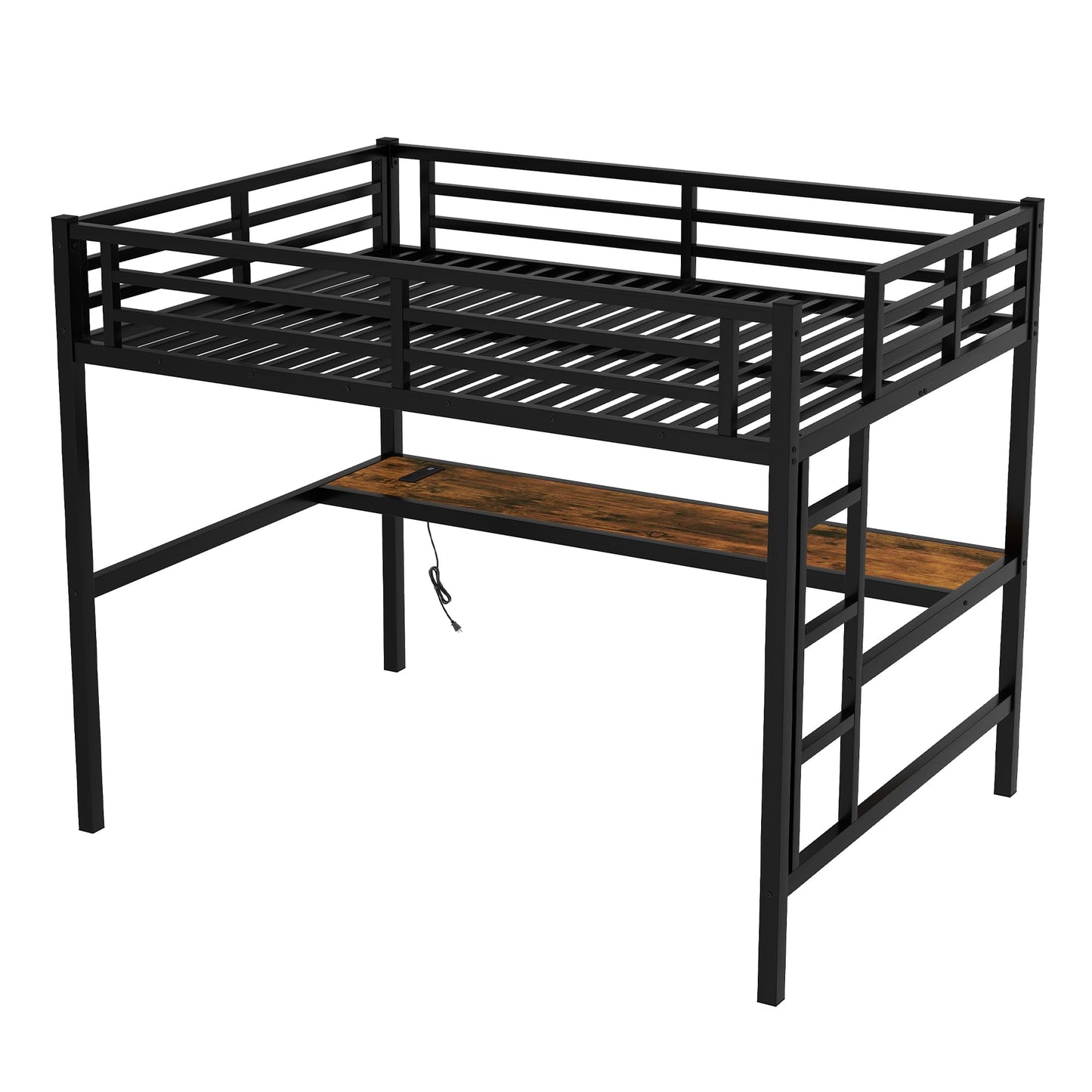Bellemave Metal Full Size Loft Bed with Desk and Charging Station,Heavy Duty Loft Bed Frame with LED Lights and USB for Kids,Teens,Adults,Full Size,Black