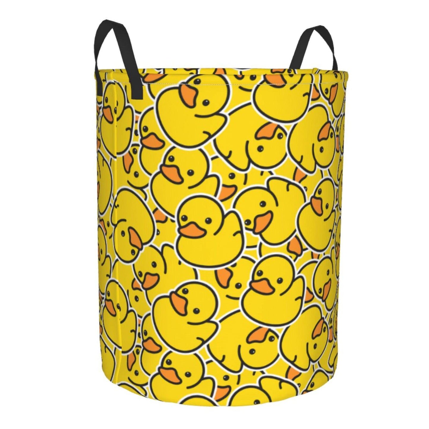 Gbuzozie 38L Round Laundry Hamper Cute Rubber Ducky Storage Basket Waterproof Coating Yellow Cartoon Ducks Organizer Bin For Nursery Clothes Toys