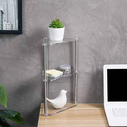 3 Counter MyGift Tier Corner Shelf for Desk, Triangle Shelf Storage Organizer Stand, Acrylic Corner Shelf Display
