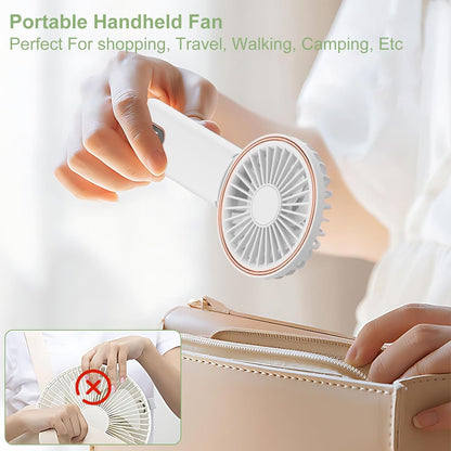 Mini Handheld Fan, Powerful Battery Operated Fan with LED Display, 4 Speed Adjustable for Travel