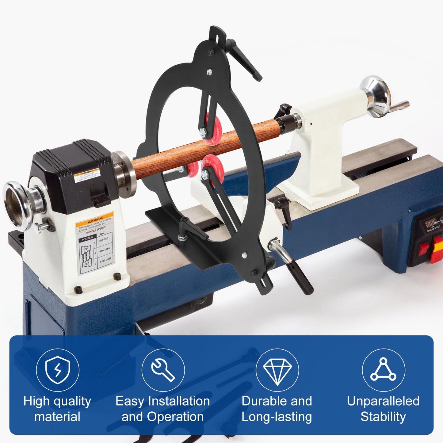 Woodturning Steady Rest for 12inch,14inch and 16inch Lathe Swing, Woodworking Steady Rest, 3-Point Adjustable Woodturning Steady Rest for 12inch,14inch and 16inch Swing Medium Size Lathe