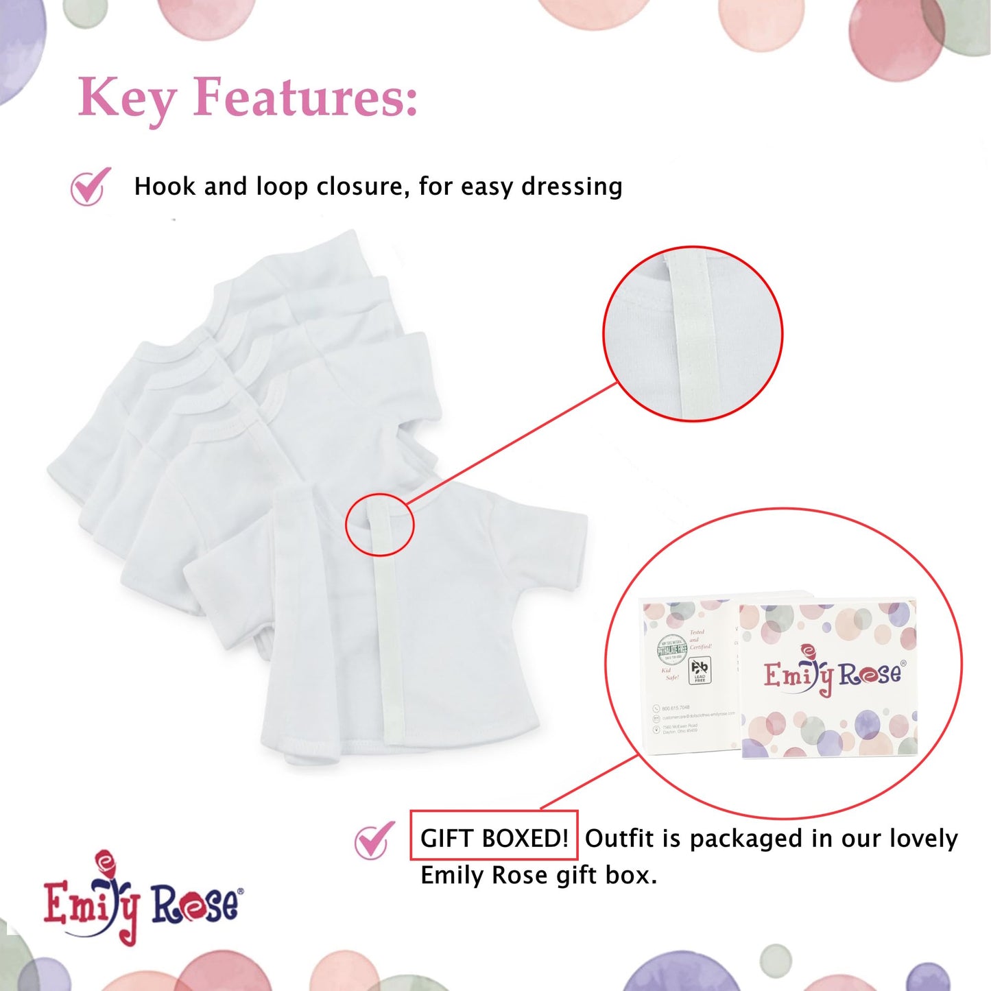 Emily Rose 5-Pack White 18 Inch Doll T-Shirts - 80/20 Cotton/Poly | Doll Clothes Wardrobe Basics – Fits American Girl & Our Generation Dolls – for DIY Crafts, Tie Dye Sublimation & More