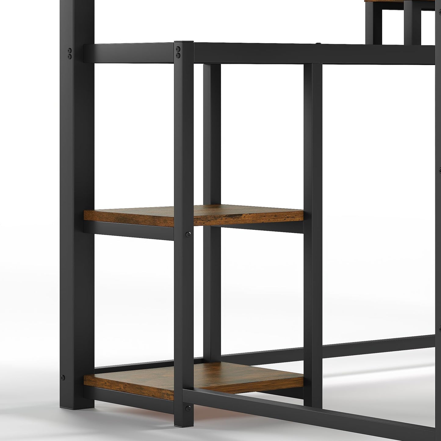 KEIKI Twin XL Loft Bed with L-Shaped Desk & Storage, Metal Frame with Ladder & Safety Rails, Space-Saving Industrial Loft Bed with Drawers for Teens, Adults, Black