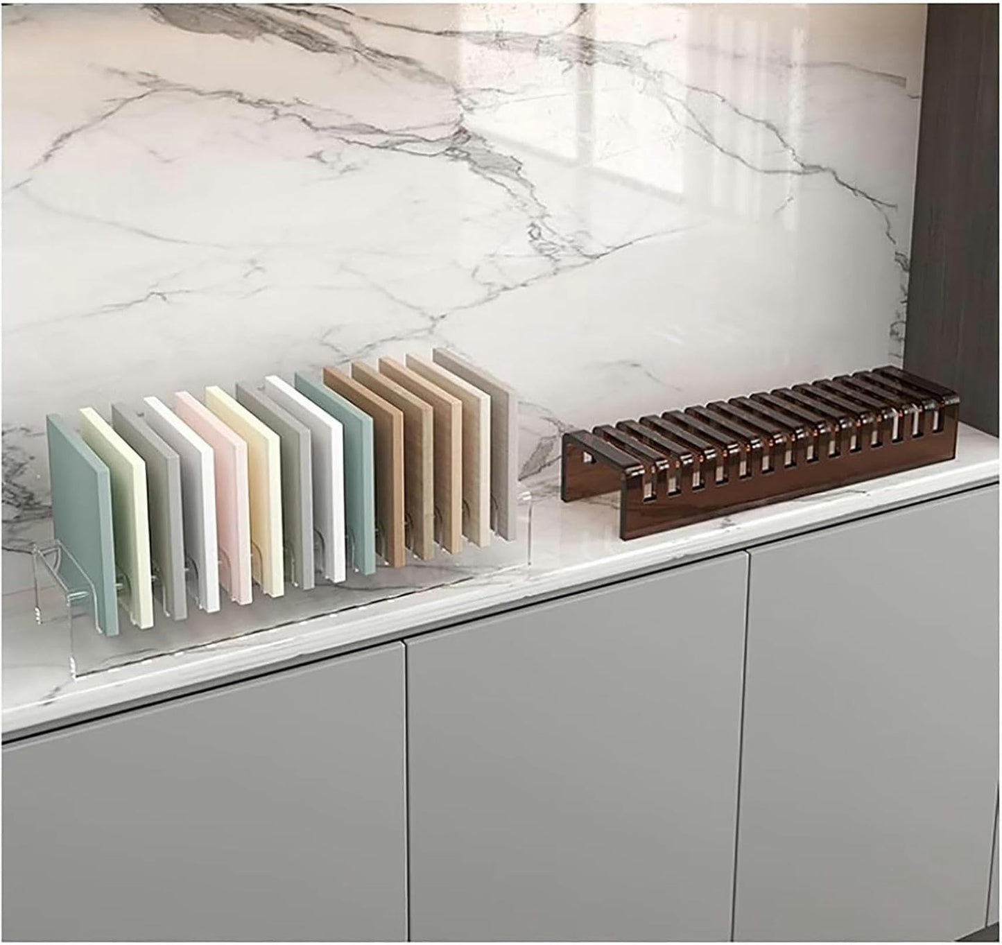LGEOELIAS Acrylic Ceramic Tiles Organizer Holder, Small Wooden Floor Sample Holder,Sample Door Stand,Floor Tile Display Stand,Commercial Floor Tile Display Shelf for Retail Stores
