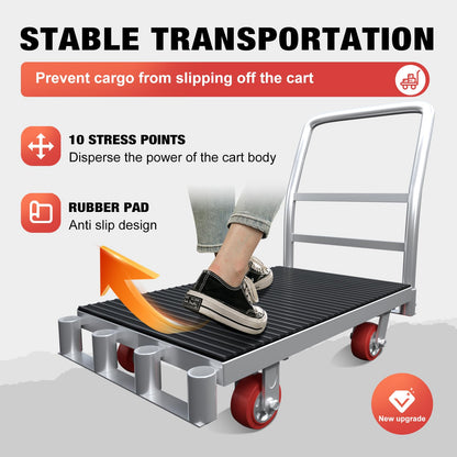 2IN1 Heavy Duty Panel Truck, 42" x 24" Platform Cart w/Rubber Mat & 3 Handrails, 2500 lbs Capacity Drywall & Lumber Cart, Flatbed Cart w/2 Swivel Casters, All-Steel Hand Truck Push Cart