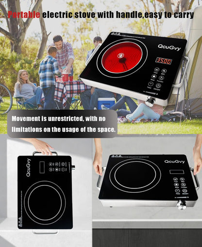 14" Portable Infrared Burner 3500 Electri Burner with 3 Hours Timer-Electric Hot Plate Touch Control Panel Adjustable Heating Power Glass Plate Electric Cooktop for Cooking (Black)