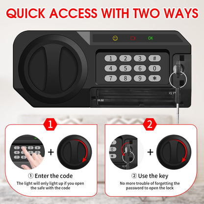 3.4 Cub Large Safes for Home Use Fire and Water Proof, Anti-Theft Digital Security Safe Box with Electronic Keypad and Key, Fire Proof Safe for Home Documents Firearm Medicine Money Valuables