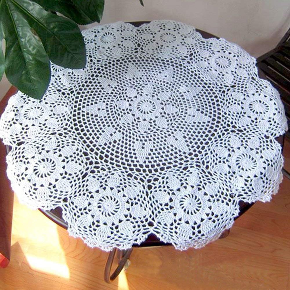 Hetao 100% Cotton Handmade Crochet Round Tablecloth Doilies, White, 24 Inch