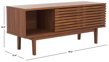 SAFAVIEH Aricia TV Stand for up to 55" Flatscreen – Walnut, 2 Sliding Doors with Interior Storage, 1 Open Shelf, Entertainment Media Console (MED9632A)