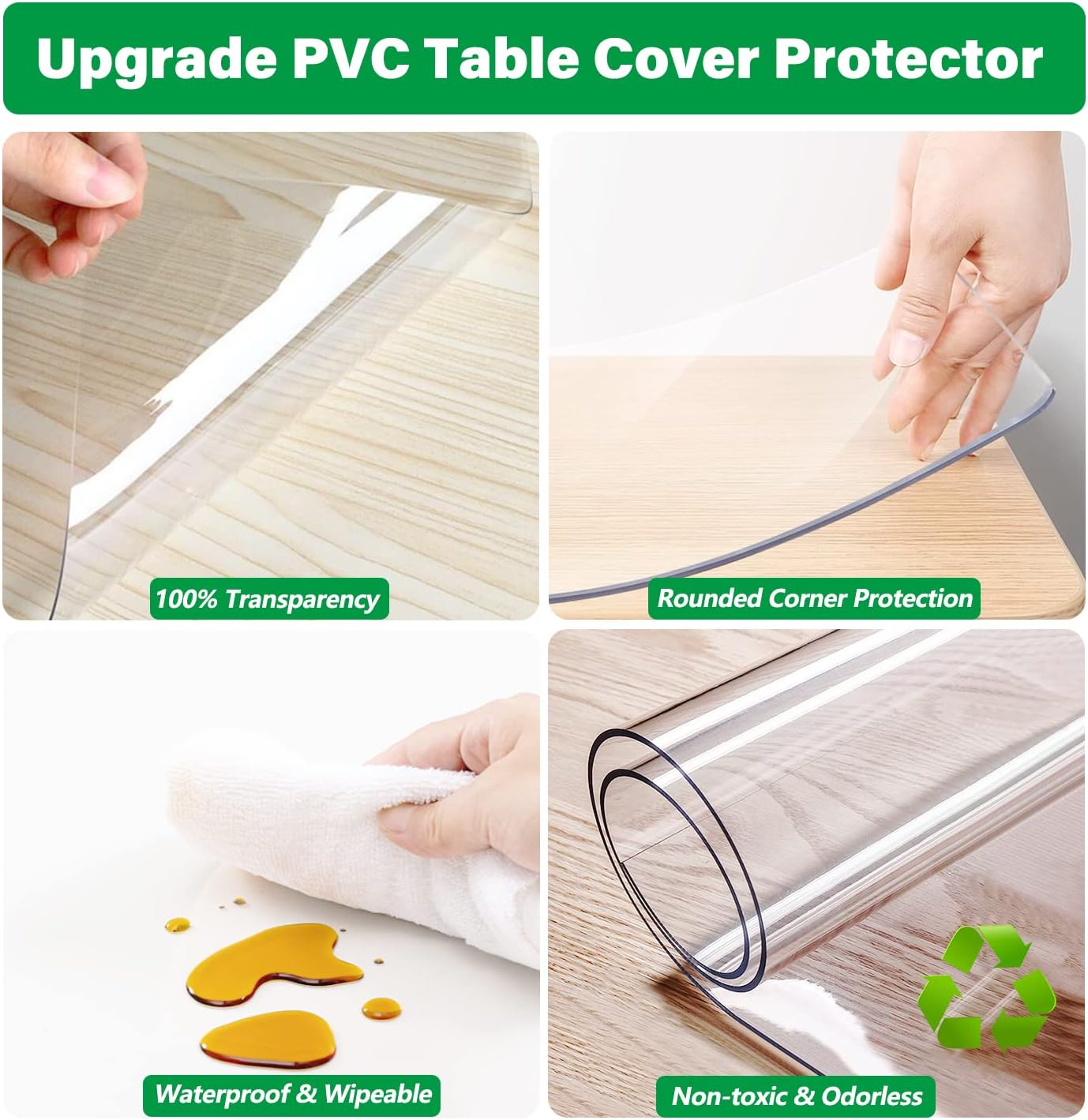 18X96 Inch 1.5mm Table Protector Clear Plastic Tablecloth Cover Wipeable Table Pad Protector Water Resistant Tablecloth