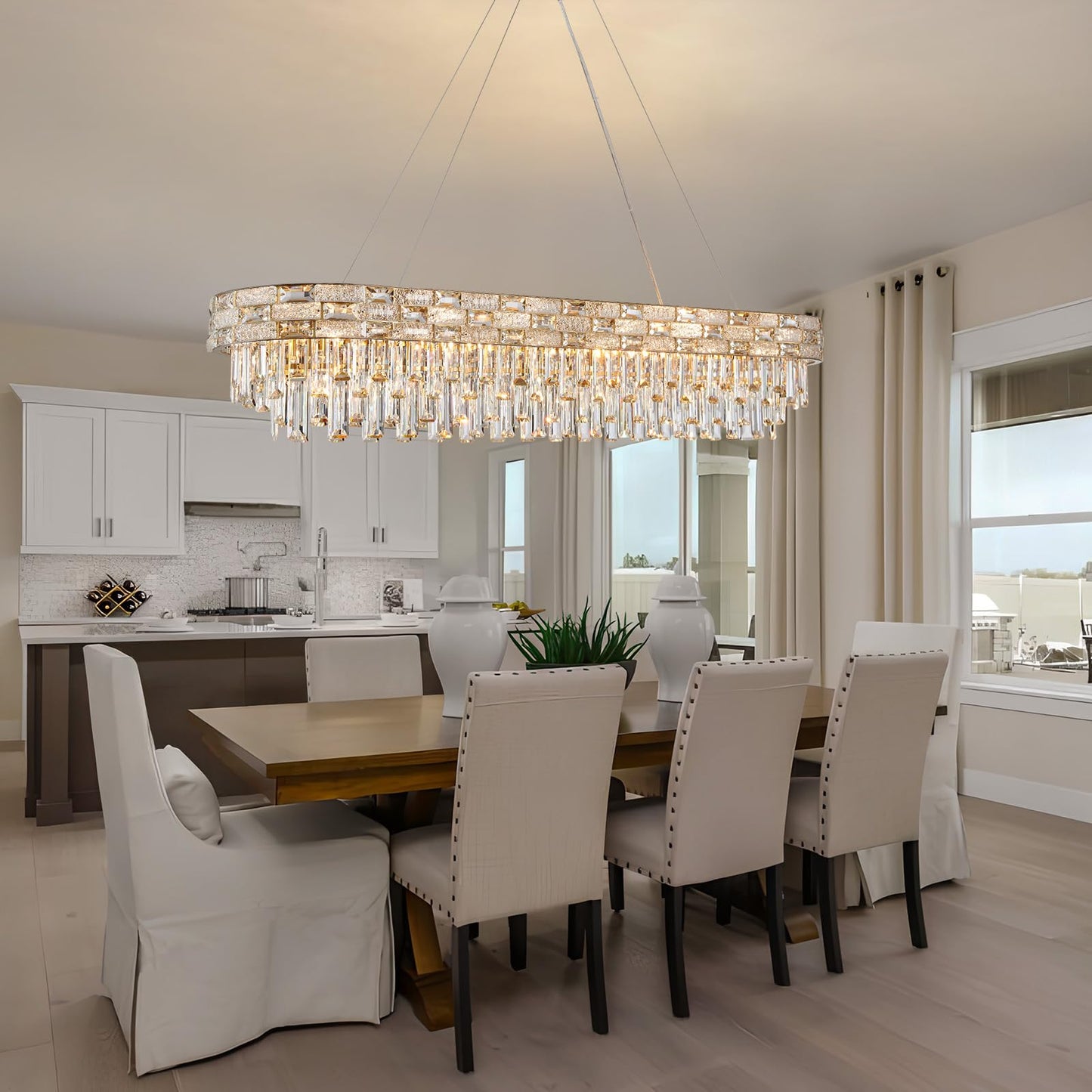 SHAOCHIAO 50" Gold Modern Crystal Chandelier, 18-Light Gold Chandelier Light Fixture Luxury Rectangular Large Pendant Ceiling Light Fixture for Dining Living Room Kitchen Island Bar