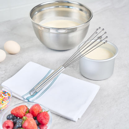 Restaurantware 10.5 in Stainless Steel Ball Whisk - German Standard Egg Beater with Ergonomic Handle, Dishwasher Safe - Manual Mixer Cooking Whisk for Baking, Stirring, Sauces, Beating