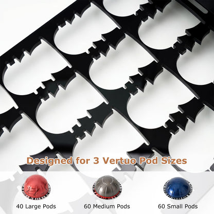 Acrylic Vertuo Pod Holder Drawer for Nespresso Vertuo, Coffee Pod Organizer for 3 Capsule Sizes, Holds 40 Large or Medium Pods / 60 Small Pods, Clear Coffee Pod Storage Drawer,Black