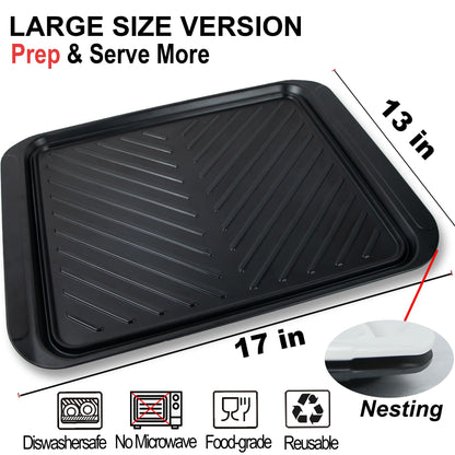 ECOIOU Extra Large Grilling Prep and Serve Trays, 17.3x13 inch BBQ Tray for Raw and Cooked Food, Melamine Serving Trays for Food, Set of 2, Black and White