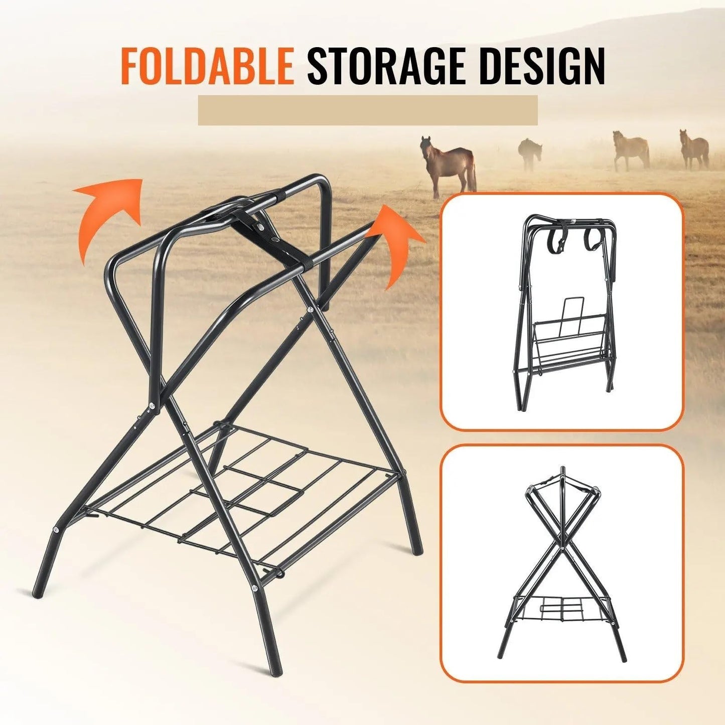 CHYLMAPHEN 1pc Folding Saddle Rack Portable Freestanding Horse Saddle Stand 132 LBS for Horses Blanket Stall Supplies Accessories