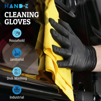 Hand-E Touch Black Nitrile Disposable Gloves XL 100 Count - Powder & Latex Free, Textured Fingertips, Heavy Duty Rubber Gloves for BBQ, Cooking, Tattoo, Hair Color, Cleaning