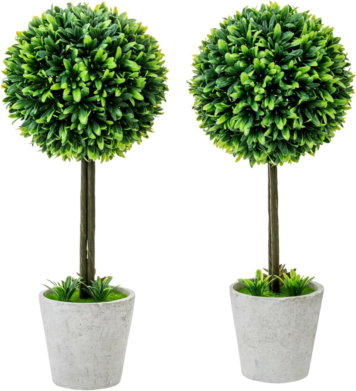 MyGift 15 Inch Boxwood Topiary Tree - 2 Pack Faux Plant Balls in Gray Pulp Planter, Tabletop Home Décor