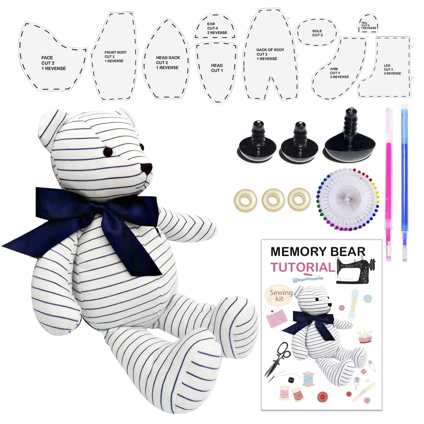 Topapfo Large 17 Inch Memory Bear Patterns for Sewing, Beginner Friendly Teddy Bear Templates with Detailed Instruction, Safety Eyes Noses Pins (17 Inch)
