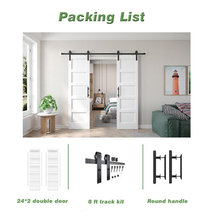 Fredbeck Double 24x84 inch White Barn Door with 8FT Barn Door Hardware Kit Included,with MDF and Wood,DIY Assembly,5-Panel,48inch barn Door,Fit 45in-47in Opening