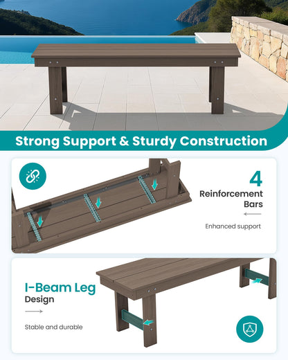 SERWALL 2-Person Outdoor Bench Backless, HDPE Outdoor Benches Weatherproof, 660 Lbs Weight Capacity, Poly Lumber Patio Furniture for Garden, Porch and Park, Coffee, 2 Pack