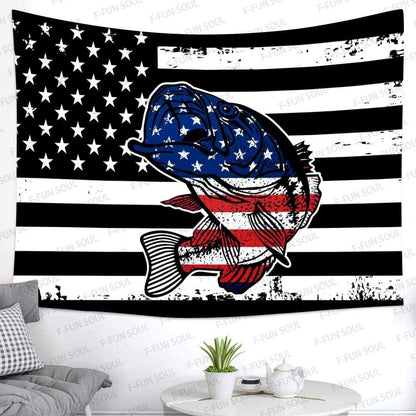 F-FUN SOUL Bass Fishing Tapestry, Large 80x60in Soft Flannel Wall Hanging for Living Room Bedroom Decor GTZYFS1306