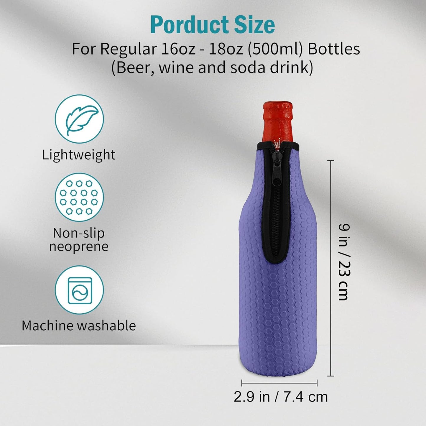 6 Pack 16oz 18oz KENOBEE Beer Bottle Insulator Sleeves, to Glass Beer Bottle Neoprene Cooler Covers Non-slip Thick