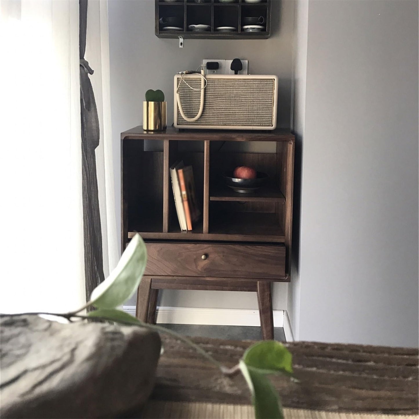 FDFDF Home Multi-Functional Wooden Vinyl Record Cabinet Home Sideboard with Drawer Storage