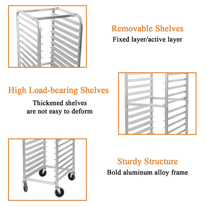 Zocgioe 10/20Tier Bun Pan Rack, Commercial Bakery Racks with Brake Wheels, Bread Baking Speed Rack for Cooling, Kitchen Tiered Rolling Cart, for Kitchen, Restaurant, Cafeteria, Pizzeria,10Tier