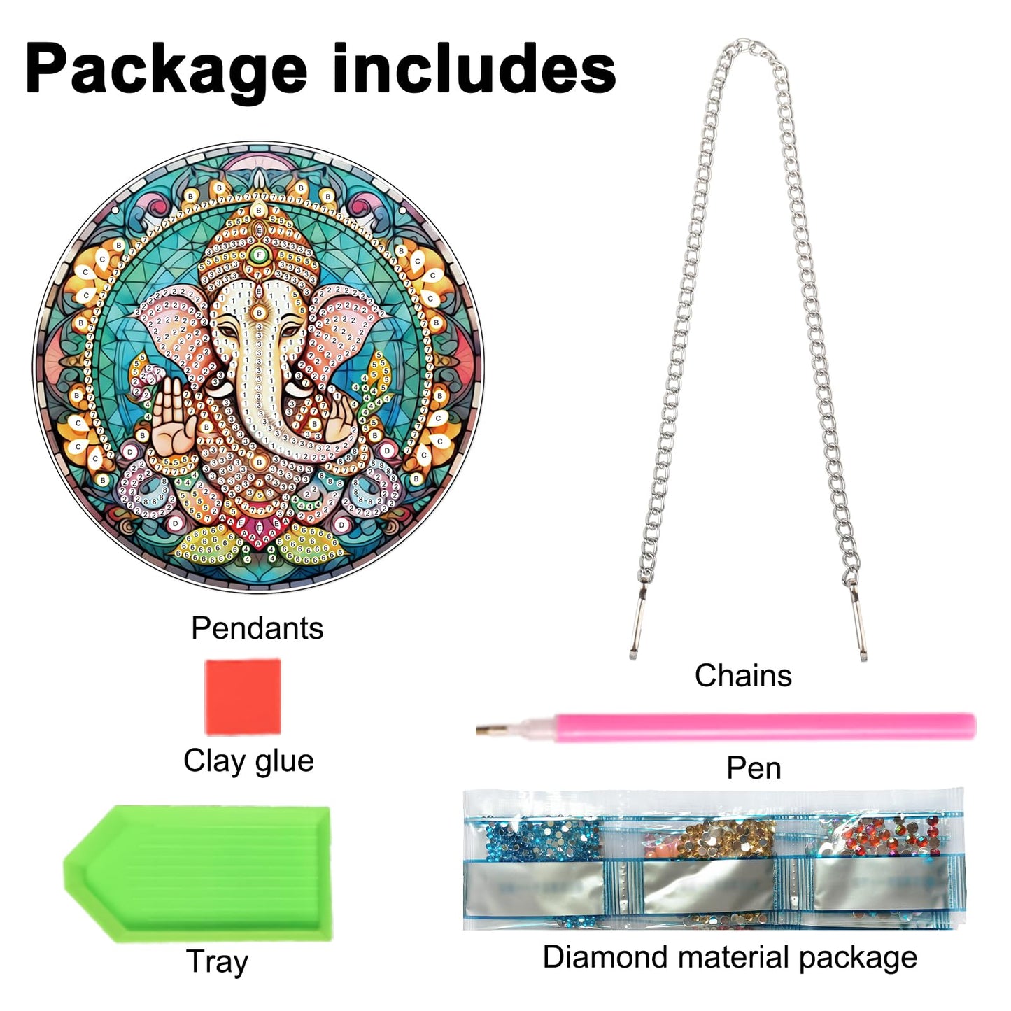 JISHSHAY Hindu Ganesha Diamond Art Hanging Elephant Diamond Painting Sun Catchers Gem Art Table Wind Chimes Gem Painting Hanging Pendant Mosaic Kits for Adults Windchimes, with Special Shaped Drills