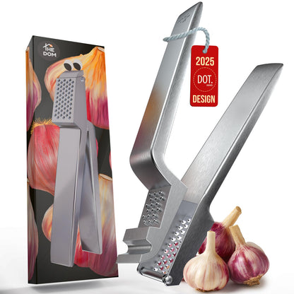 No Peeling Required, 100% Stainless Steel Garlic Press – Odor-free Cleaning, Rust Proof, Detachable Handle, Fine Mincer, 5 years Guarantee, Dishwasher safe garlic crusher tool, Moledor de ajo