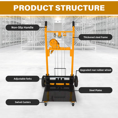 APOLLOLIFT Material Lift Winch Stacker, 440 lbs Capacity 35.4" Lifting Height, Manual Stacker Pallet Jack Truck Dolly with Swivel Casters and Lift Plate