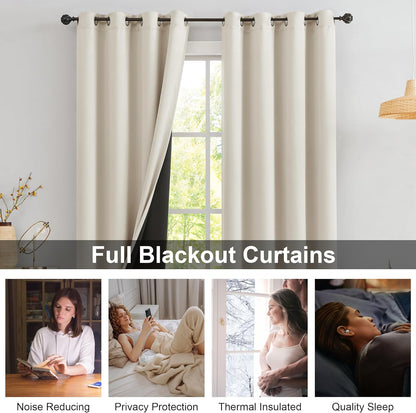 Urban Lotus Ivory Full Blackout Curtains - Thermal Insulated Room Darkening Drapes | 84 Inches, 2 Panels