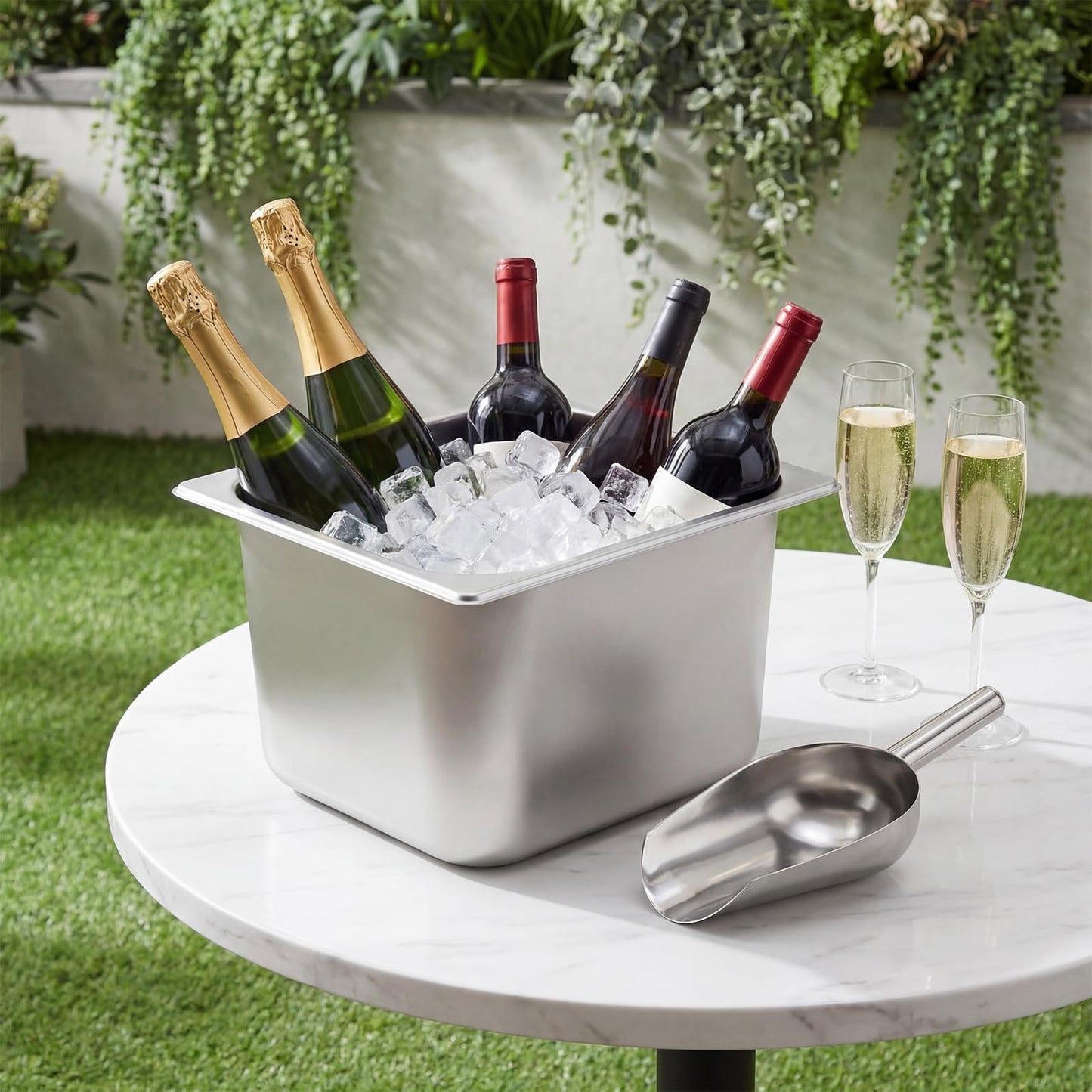 meekoo 3 Packs Ice Bucket for Parties, Stainless Steel Ice Bucket for Freezer with Scoop, 12.8 x 10.4 x 7.8 Inch Drink Champagne Container Bin for Cocktail Bar Wine Icnics Kitchen Storage