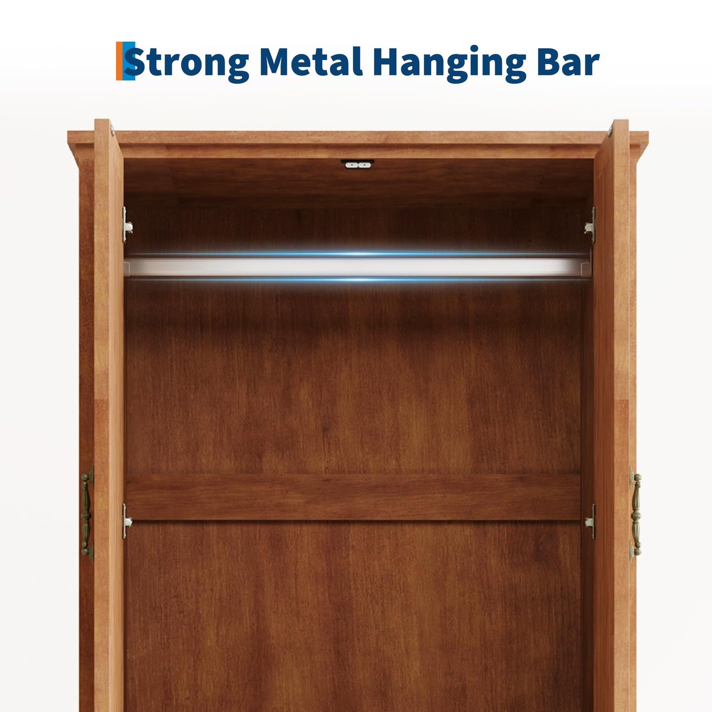 IDEALHOUSE Farmhouse Armoire Wardrobe Closet with Drawers, 71" Tall Freestanding 2 Door Armoire Wardrobe Storage Cabinet with Hanging Rod, Wooden Colthing Closet, V Shape, for Bedroom, Retro Brown