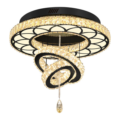 Flashing God Dia 24" Modern Crystal Chandelier for Dining Room Black Ceiling Chandelier Flush Mount Ceiling Light for Living Room Bedroom Hallway