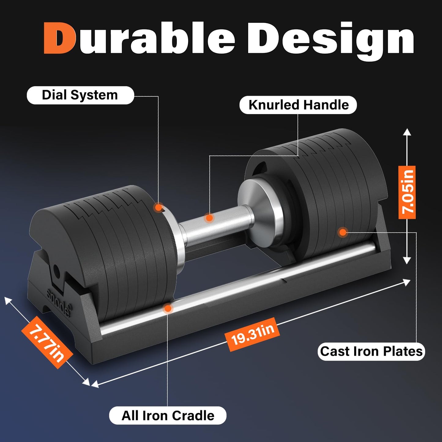 SNODE AD80 Drop Resistance 80 lbs Adjustable Dumbbell Set- Exhaustion Training Weights Adjustable Dumbbells- Cast Iron Plates, Iron Cradle, Anti-Slip Metal Handle, Compact Design, Fast Adjust