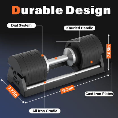 SNODE AD80 Drop Resistance 80 lbs Adjustable Dumbbell Set- Exhaustion Training Weights Adjustable Dumbbells- Cast Iron Plates, Iron Cradle, Anti-Slip Metal Handle, Compact Design, Fast Adjust