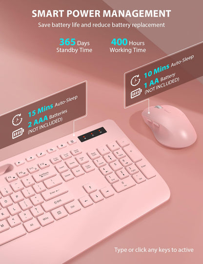 Wireless Keyboard and Mouse Combo - Full-Sized Ergonomic Keyboard with Wrist Rest, Phone Holder, Sleep Mode, Silent 2.4GHz Cordless Keyboard Mouse Combo for Computer, PC, Laptop, Mac, Windows -Trueque