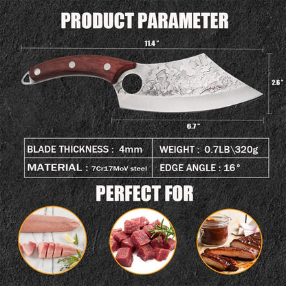 Japan Knives Viking Knife Meat Cleaver, Hand Forged Chef Butcher Full Tang Boning Knife for Outdoor Cooking