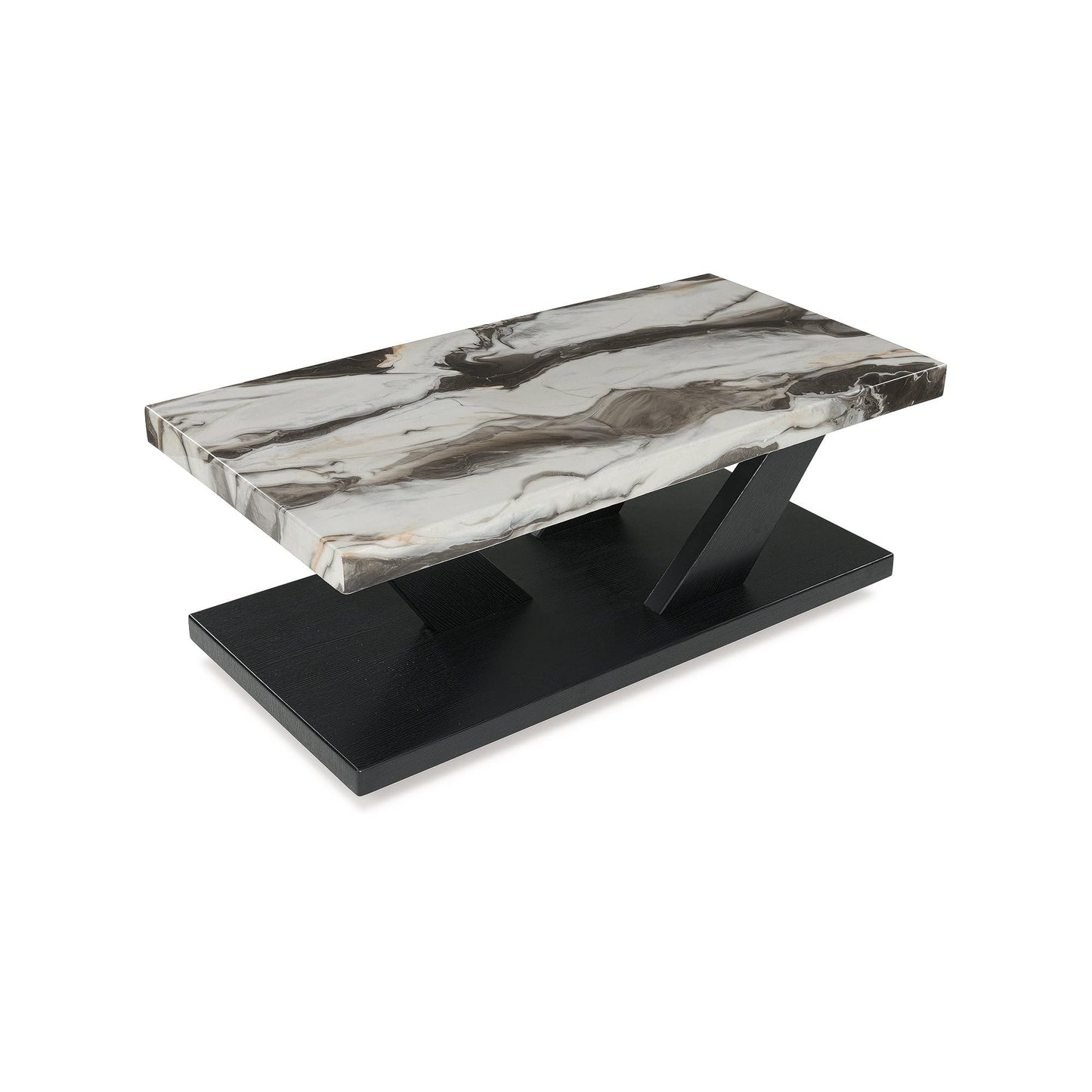 Signature Design by Ashley Cendill Contemporary Faux Marble Table with Casters, Set of 3, White & Black