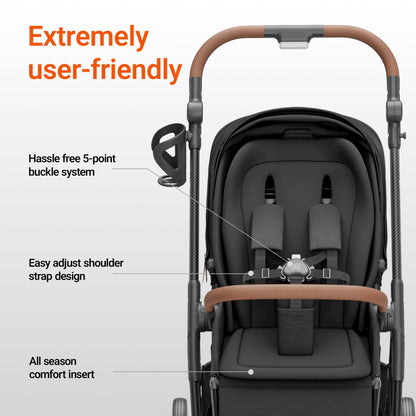 MAMAZING Air Lux Baby Stroller, Carbon Fiber Frame Only 15.8lbs, Compact Fold Toddler Stroller with Reversible Seat with Infant Insert, Included UPF 50+ Canopy, Large Storage Basket & Car Seat Adapter