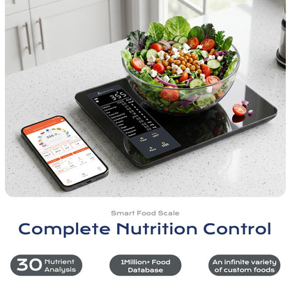 Smart Food Scale with Nutritional Calculator, Free APP with 30 Nutrients Tracking, Calorie, Macro, Works with App for Daily Reports, Digital Kitchen Scale for Meal Prep Weight Loss Coffee Making, 22lb