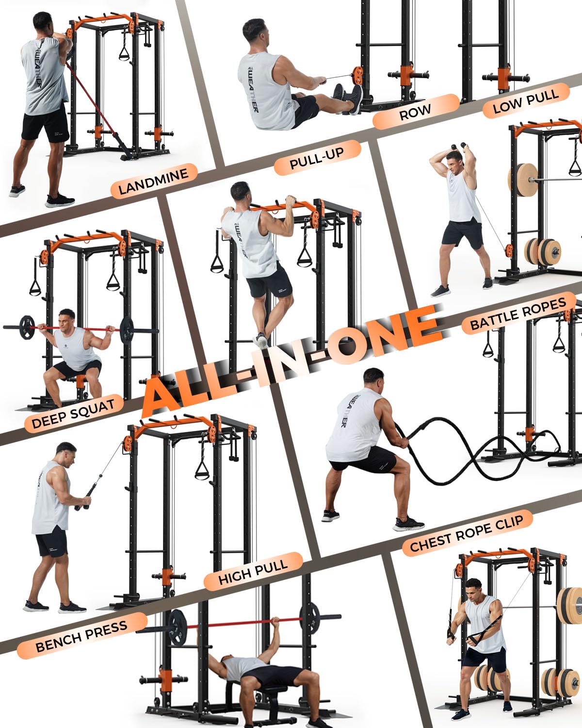Power Cage for Home Gym, 2000LBS Power Rack with Cable Crossover and Dual Independent Pulley System, Squat Rack with LAT Pull Down System, Workout Cage for for Full Body Training