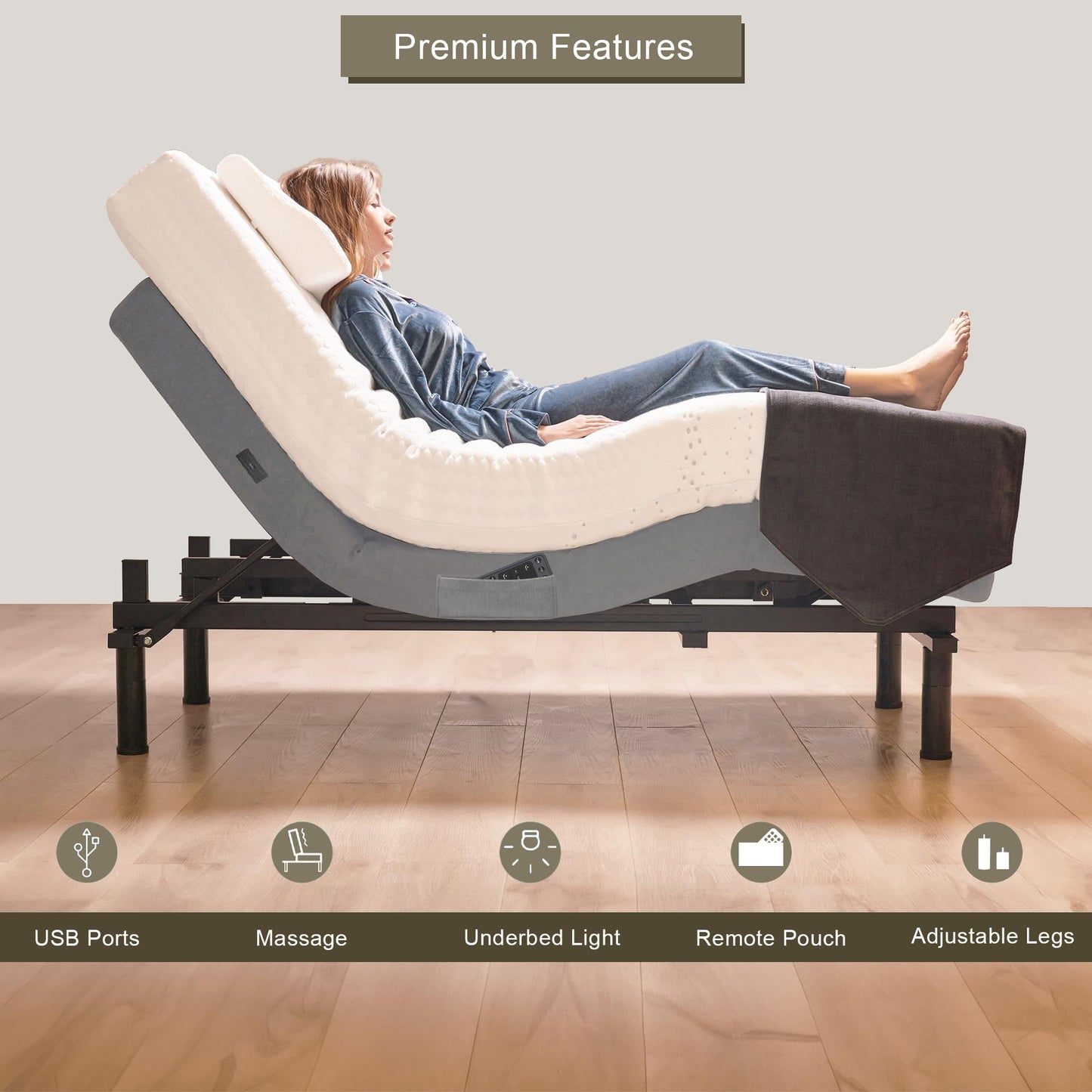 Irvine Home Collection California King Adjustable Bed Base - Dual Massage - USB Ports - Zero Gravity - Underbed Light - Wireless Remote - Adjustable Legs - Zero Gravity - Anti Snore - Memory Position