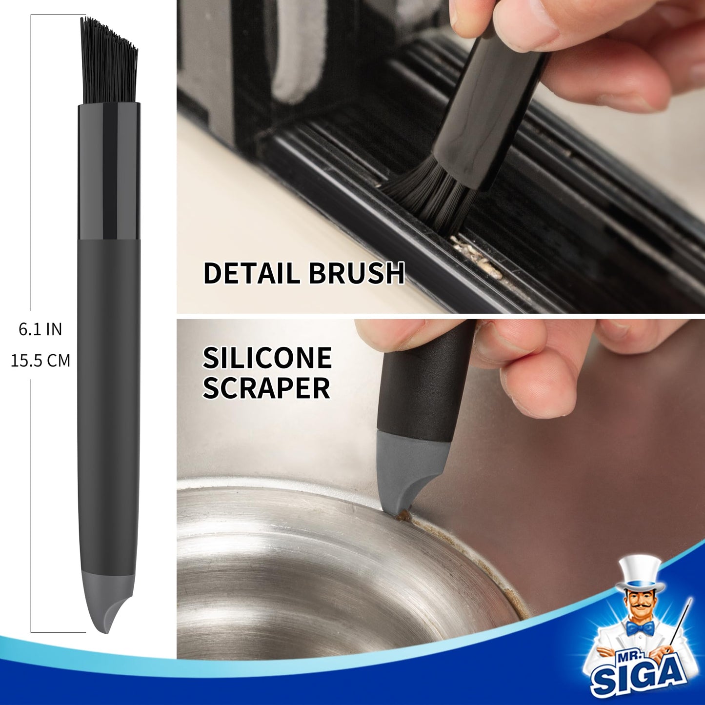 MR.SIGA Grout Cleaner Brush Set - Detail Cleaning Brush Set for Tile, Sink, Drain, Grout and Edge, Crevice Cleaning