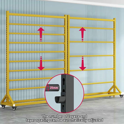 Commercial Fabric Display Rack Cart, Fabric Roll Storage Rack with Adjustable Hanging Rod, Movable Metal Vinyl Roll Storage Rack Cart, for Leather Rolls/Wallpaper Displays