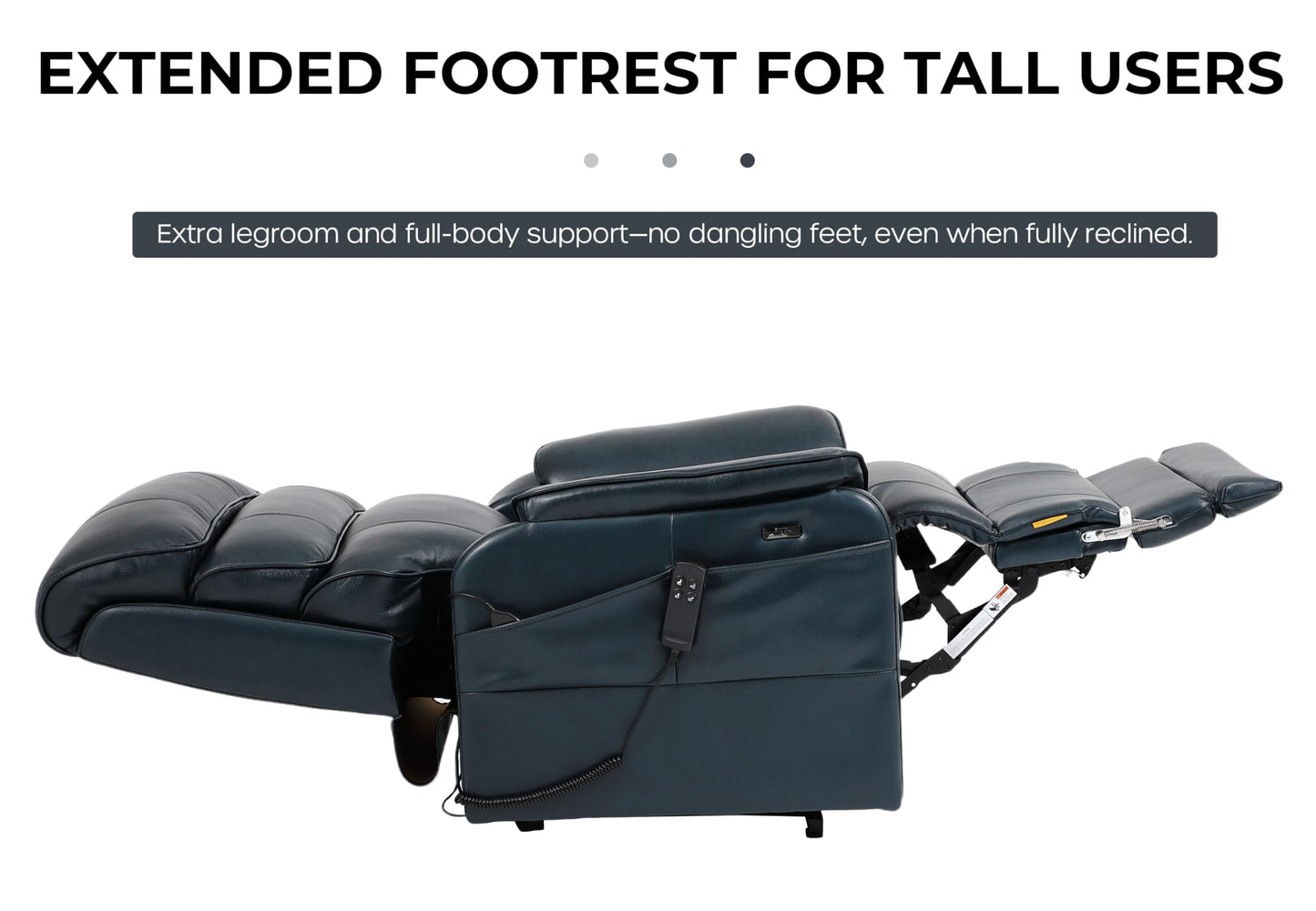 DYNOX 400 LBS Genuine Leather Big Tall Man Large-Wide Power Dual Motor Lift Recliners Chairs for Elderly, Lay Flat with Heat, Massage & Extended Footrest(9298L,Dark Blue)